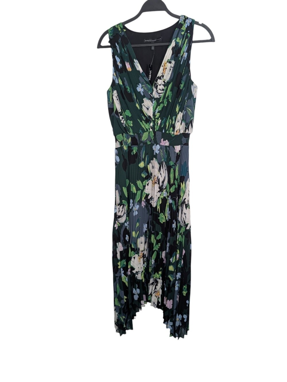 White House Black Marker Green Floral Garden Cocktail Chiffon Midi Dress Size 6